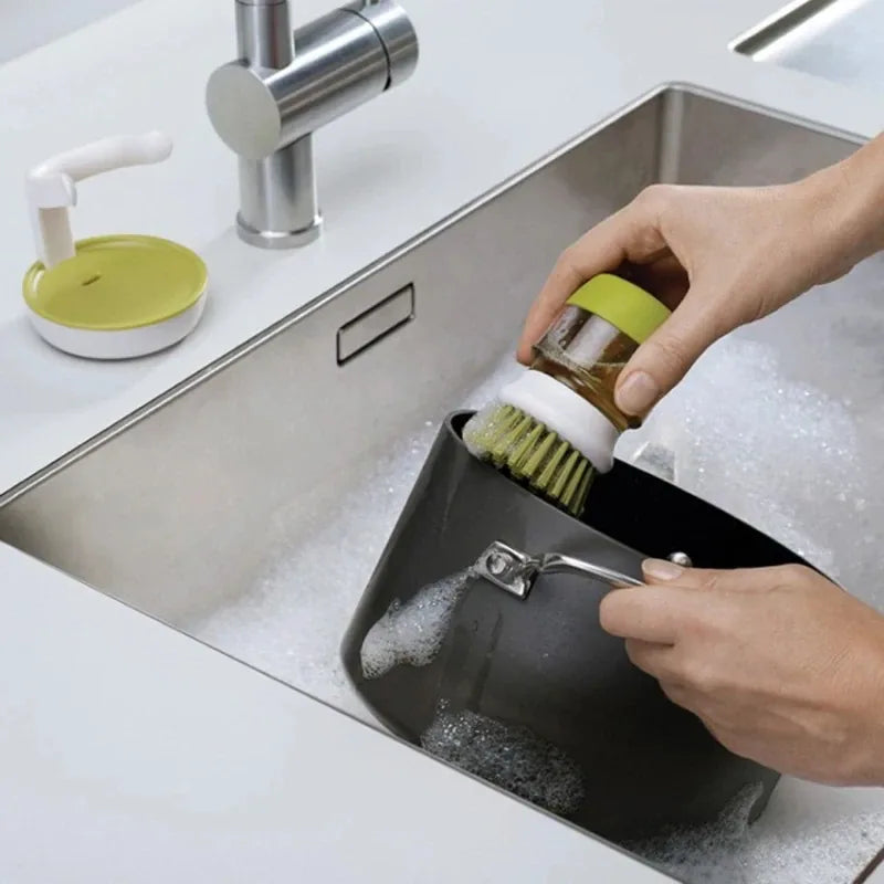 Soap Dispensing Dish Brush with Tray